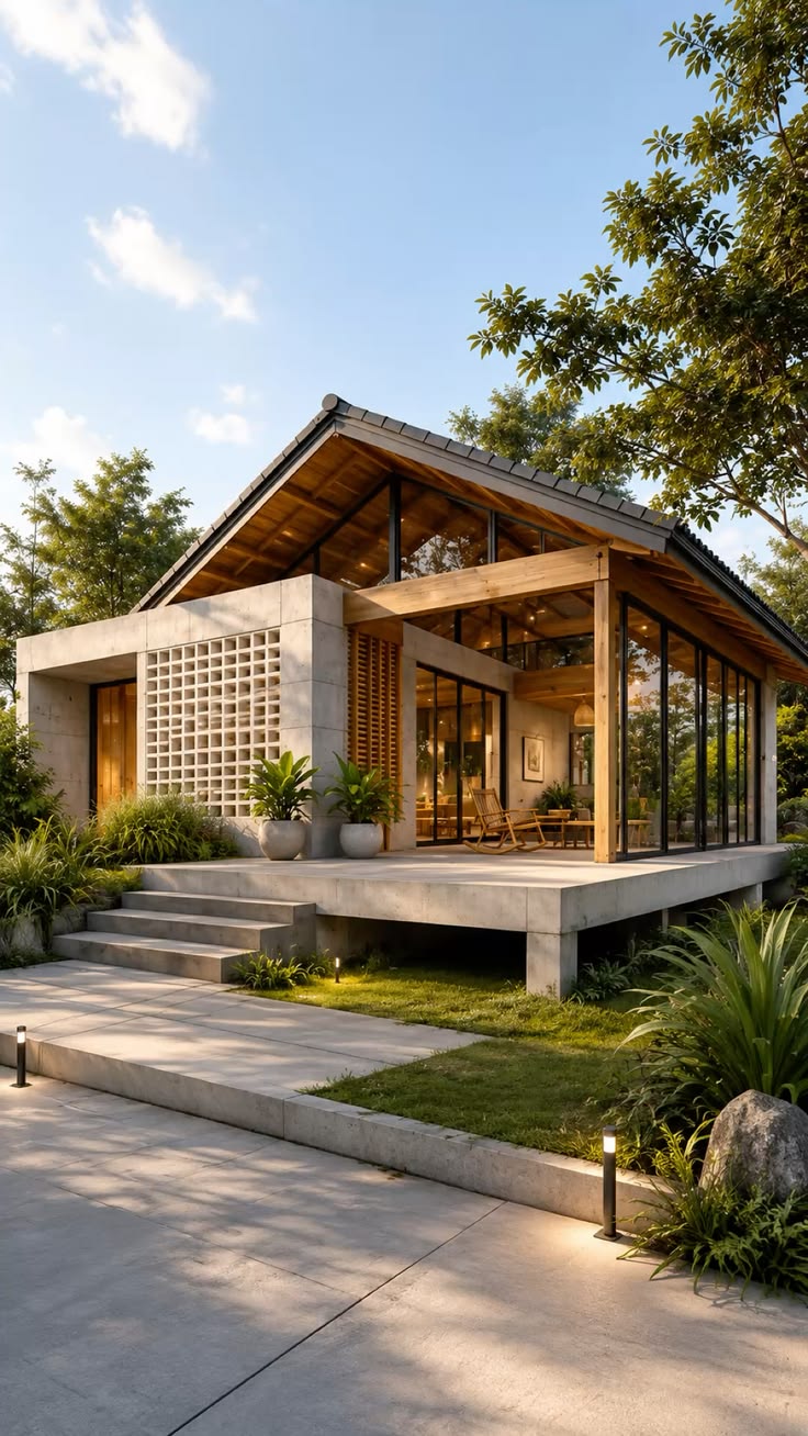 Architectural brick glasshouse conservatory with copper hardware and greenery